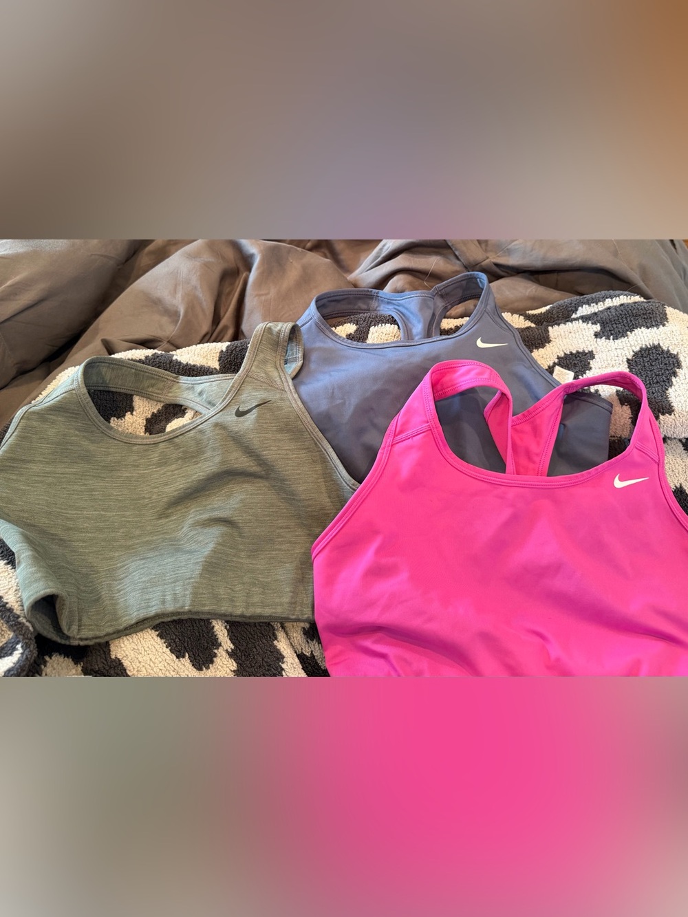 Nike Women’s Racerback Sports Bra - Blue, Charcoal Gray, Hot Pink